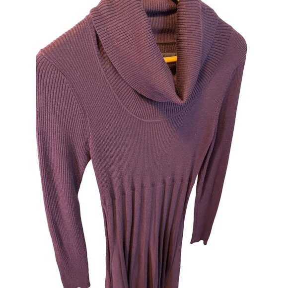 Dana Buchman Ribbed Knit Marroon Cowl Neck Fit and Flare Dress Sz L - Picture 3 of 10
